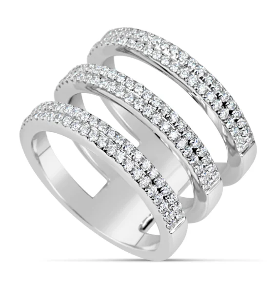 women bold statement rings -18kt White Triple Row Diamond Fashion Ring (.80 ctw)