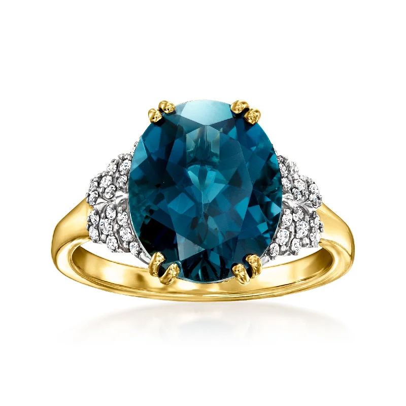 women custom engraved engagement rings -Ross-Simons London Blue Topaz Ring With . Diamonds in 14kt Yellow Gold