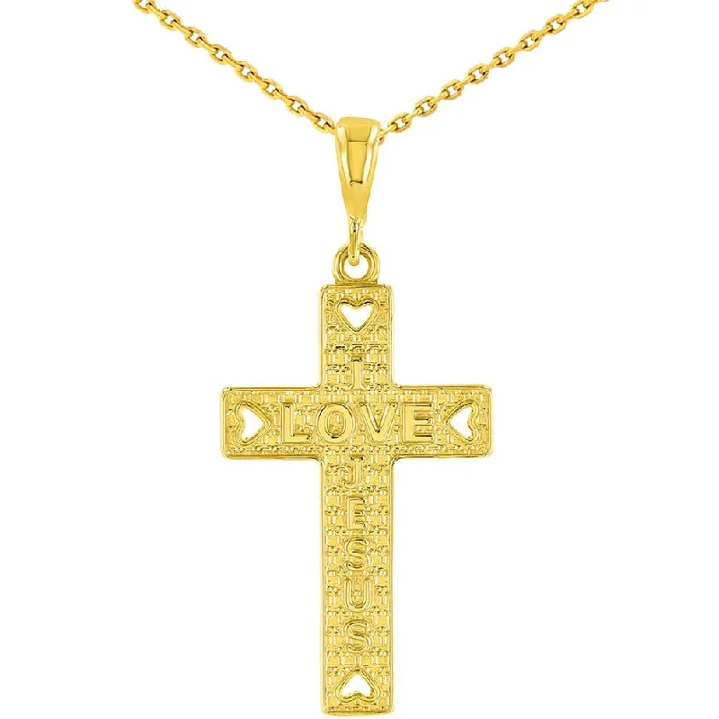 women anniversary necklaces -14K Gold I Love Jesus Cross Charm Pendant Necklace - Yellow Gold