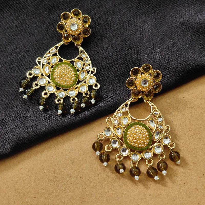 women multi-stone earrings -Bhavi Jewels Gold Plated Kundan Stone And Beads Dangler Earrings