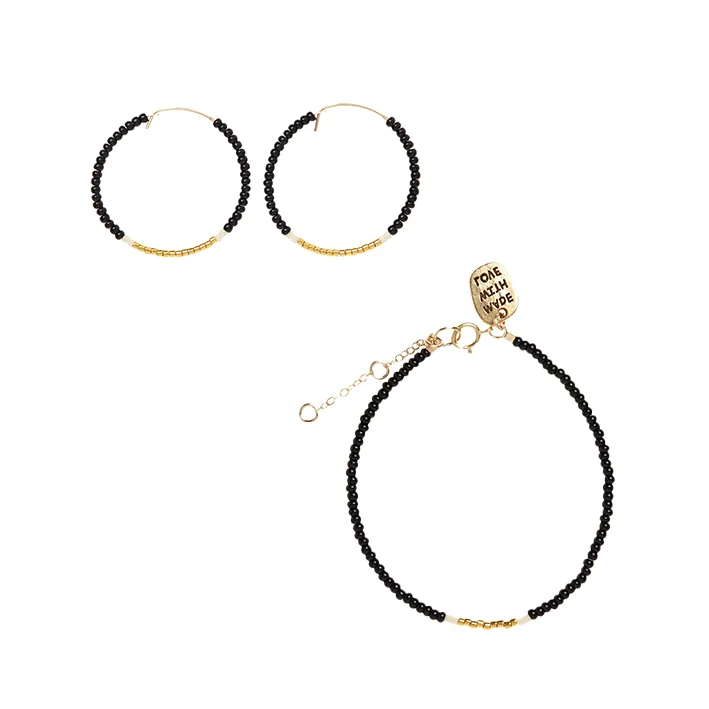 women jewelry bangles -Classic Endito Bracelet & Hoops Set - BLACK/GOLD/CREAM