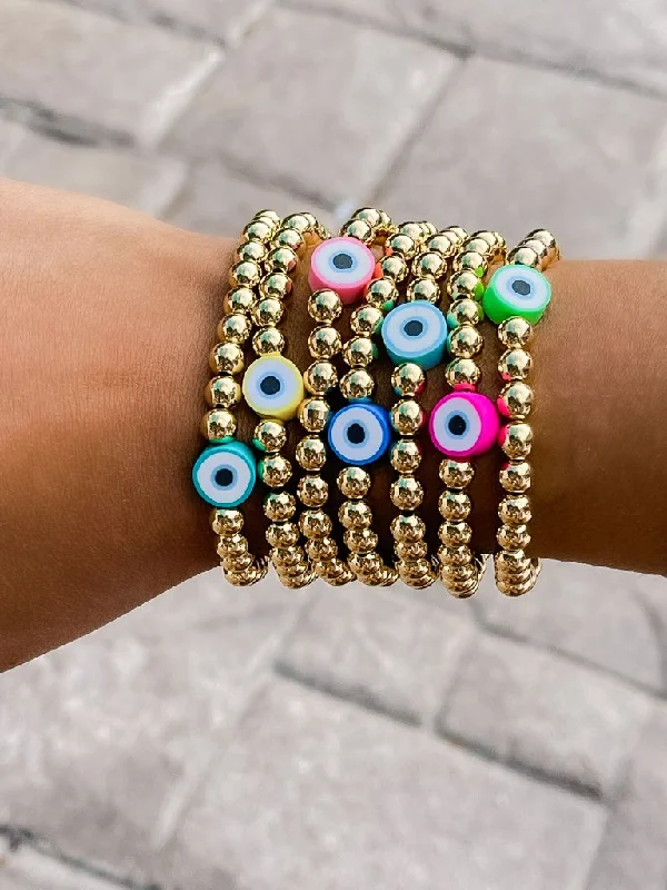 women multicolor bangles -Gold Beaded Eye Bracelets