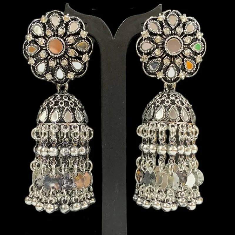 women long dangling earrings -Manisha Jewellery Oxidised Plated Austrian Stone And Mirror Jhumki