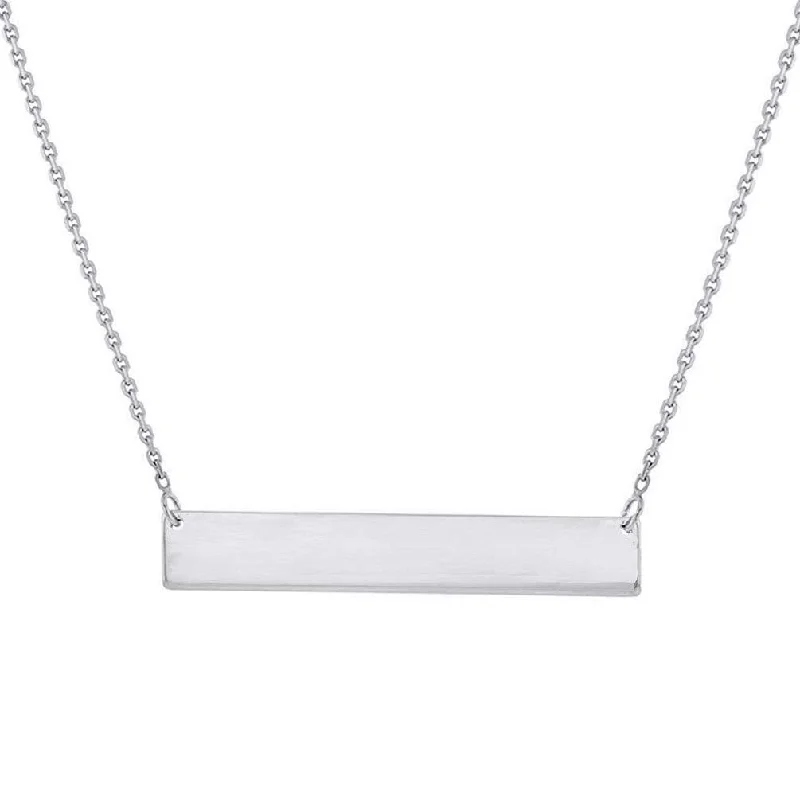 women personalized necklaces -Solid 14k Gold Engravable Bar Pendant Necklace - White Gold