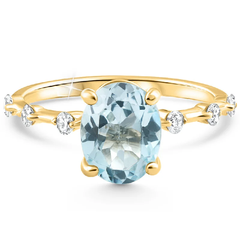 women affordable engagement rings -2 1/4Ct Oval Blue Topaz Diamond Ring White or Yellow Gold Lab Grown