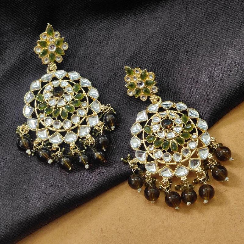 women cute stud earrings -Bhavi Jewels Gold Plated Kundan Stone And Beads Dangler Earrings