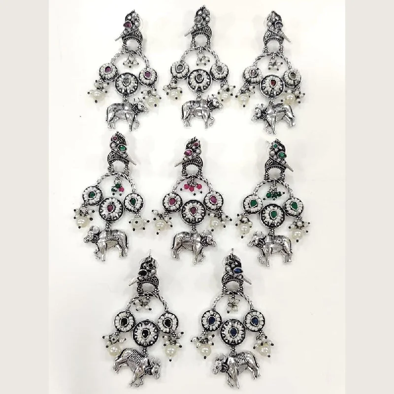 women luxury earrings -Kavita Art Oxidised Plated Crystal Stone Pearl Dangler Earrings