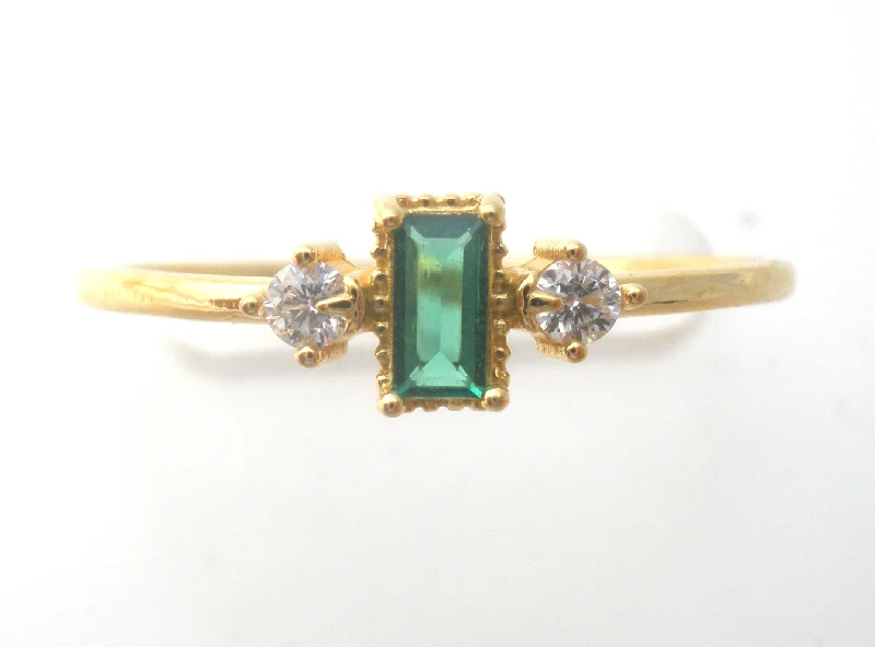 women statement rings -Gold Plated Sterling Green CZ Ring Size 8