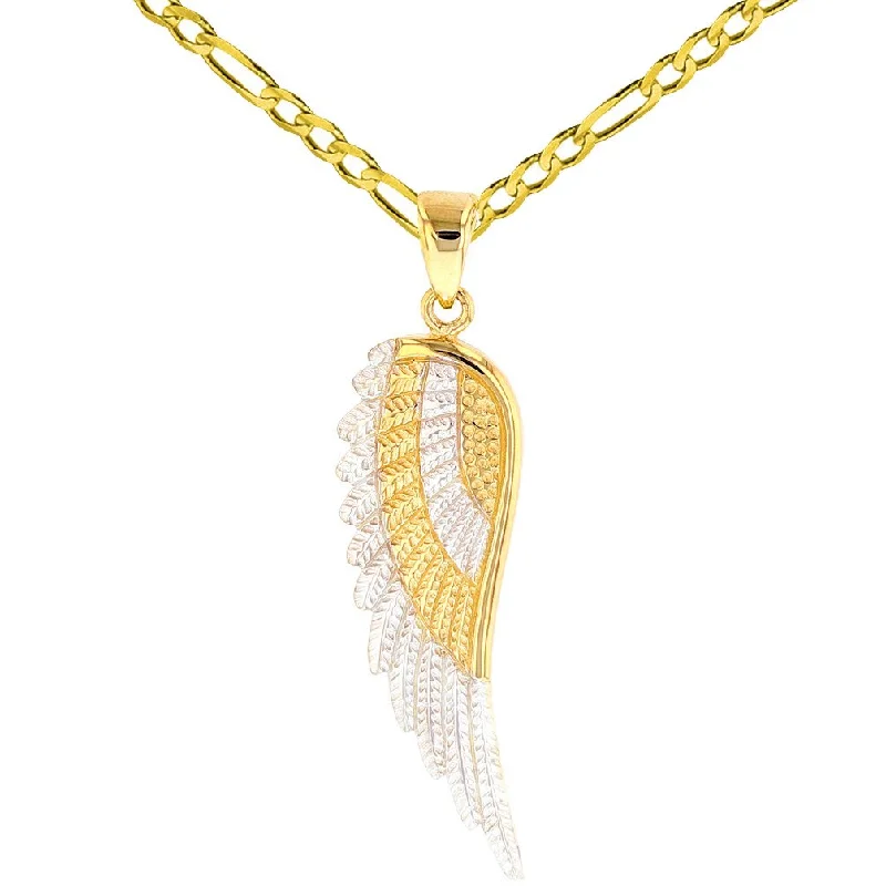 women sapphire necklaces -Solid 14k Gold Textured Angel Wing Charm Pendant Necklace - Yellow Gold