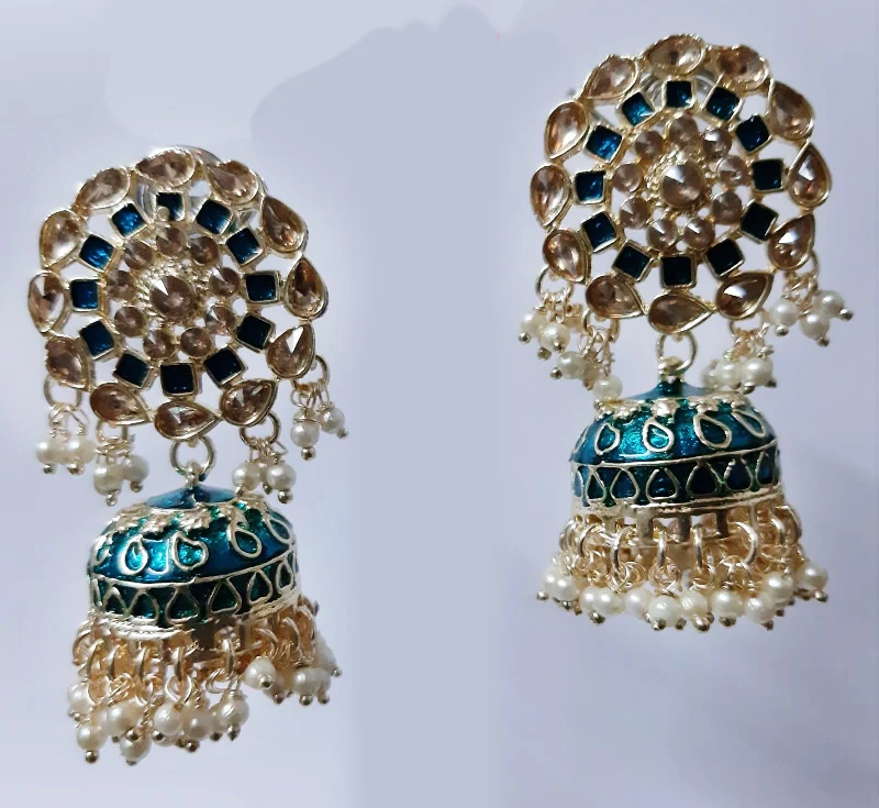 women trendy earrings -Deep Enterprises Gold Plated Meenakari Jhumki Earrings (Assorted Colors}