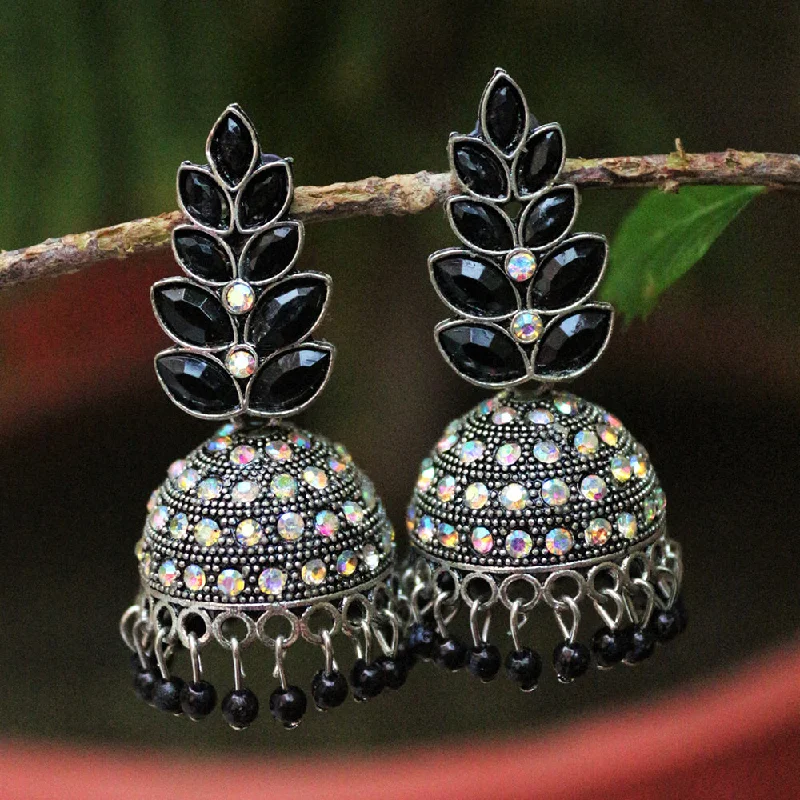 women sparkly drop earrings -H K Fashion Oxidised Plated Pota Stone And Austrian Stone Jhumki Earrings