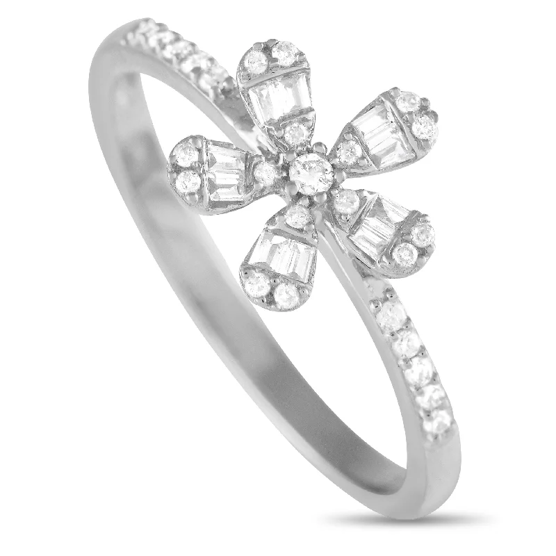 women solitaire engagement rings -LB Exclusive 14K White Gold 0.20ct Diamond Flower Ring RN32405-W