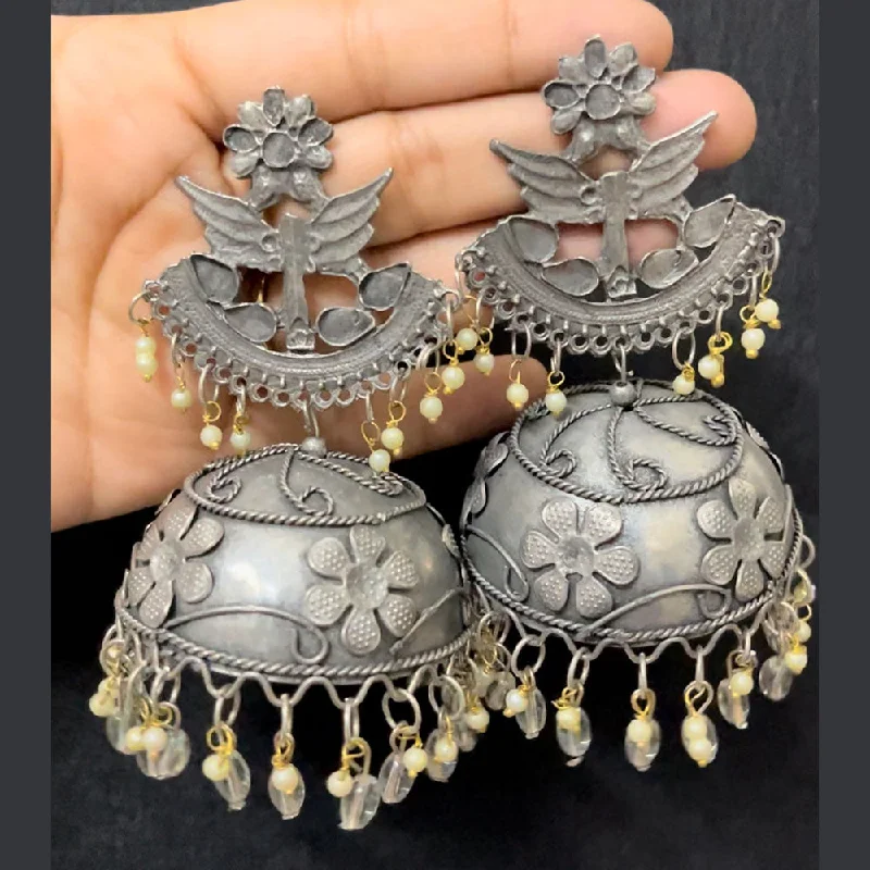 women silver drop earrings -Shringarstreet Oxidised Plated Jhumki Earrings