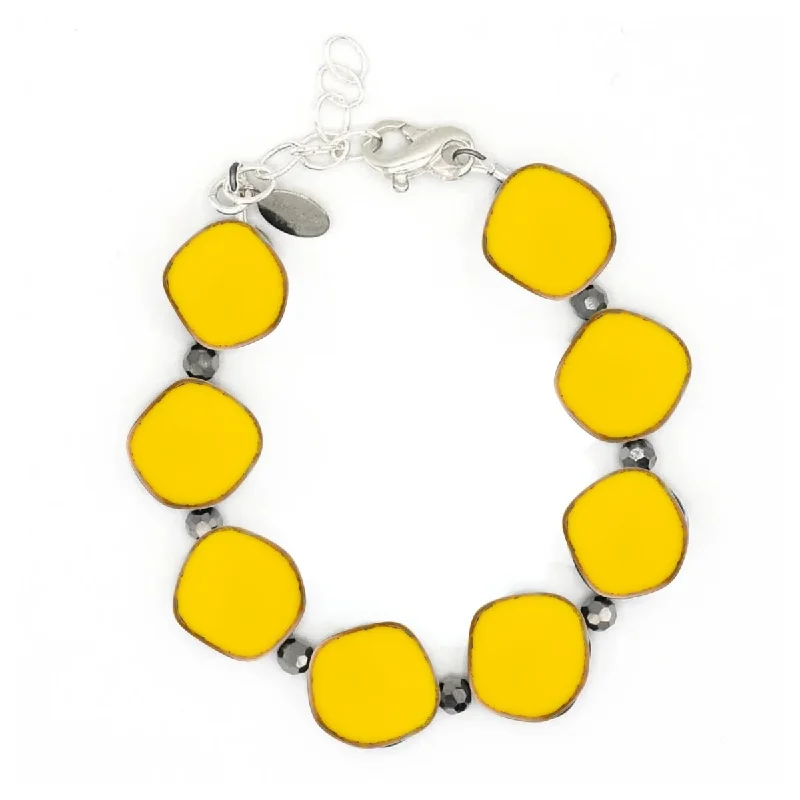 women stacking charm bracelets -Yellow Small Circle Glass Beaded Bracelet