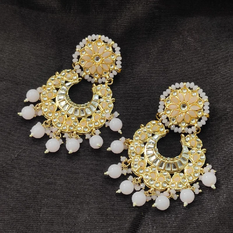 women gold-plated earrings -Bhavi Jewels Gold Plated Kundan Stone And Beads Dangler Earrings