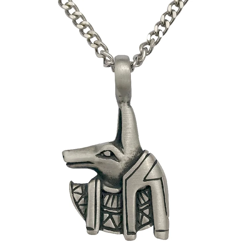 women butterfly necklaces -Pewter Egyptian Anubis Pendant with Extra Large Bail, on Men's Heavy Curb Chain Necklace, 24"